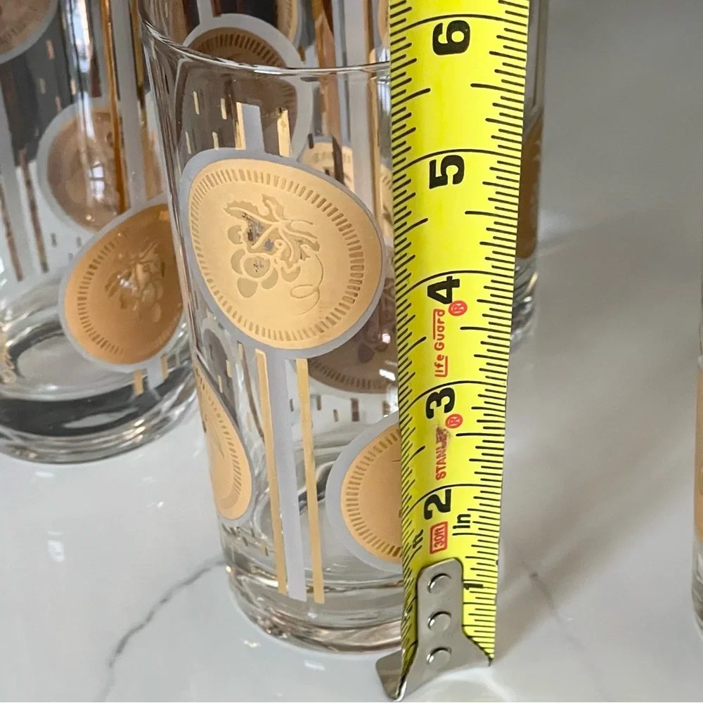 SET of 7 Gold Coin Fruit Highball Glasses by Fred Press